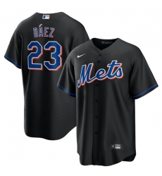 Men New York Mets 23 Javier  Baez 2022 Black Cool Base Stitched Baseball Jersey