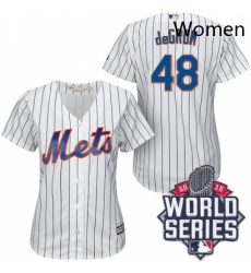 Womens Majestic New York Mets 48 Jacob deGrom Authentic WhiteBlue Strip 2015 World Series MLB Jersey