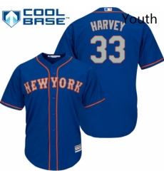 Youth Majestic New York Mets 33 Matt Harvey Replica Royal Blue Alternate Road Cool Base MLB Jersey