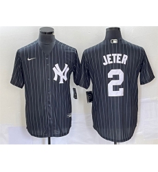 Men New York Yankees 2 Derek Jeter Black Cool Base Stitched Baseball Jersey