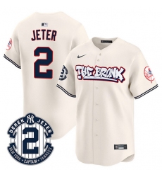 Men New York Yankees 2 Derek Jeter Cream The Bronx Graffiti V2 Vapor Limited Stitched Baseball Jersey