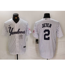 Men New York Yankees 2 Derek Jeter White Cool Base Stitched Baseball Jersey 1