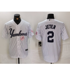 Men New York Yankees 2 Derek Jeter White Cool Base Stitched Baseball Jersey 3