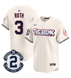 Men New York Yankees 3 Babe Ruth Cream The Bronx Graffiti V2 Vapor Limited Stitched Baseball Jersey