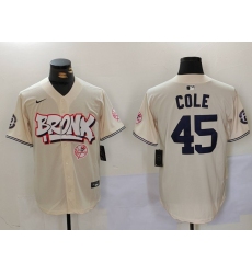 Men New York Yankees 45 Gerrit ColeCream The Bronx Graffiti V2 Vapor Limited Stitched Baseball Jersey