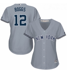 Womens Majestic New York Yankees 12 Wade Boggs Replica Grey Road MLB Jersey