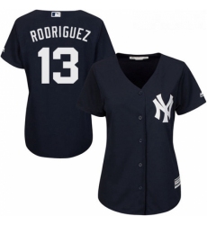 Womens Majestic New York Yankees 13 Alex Rodriguez Replica Navy Blue Alternate MLB Jersey