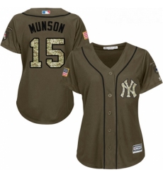 Womens Majestic New York Yankees 15 Thurman Munson Replica Green Salute to Service MLB Jersey