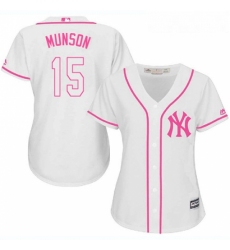 Womens Majestic New York Yankees 15 Thurman Munson Replica White Fashion Cool Base MLB Jersey