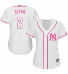 Womens Majestic New York Yankees 2 Derek Jeter Authentic White Fashion Cool Base MLB Jersey