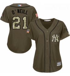 Womens Majestic New York Yankees 21 Paul ONeill Authentic Green Salute to Service MLB Jersey