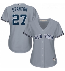 Womens Majestic New York Yankees 27 Giancarlo Stanton Authentic Grey Road MLB Jersey 