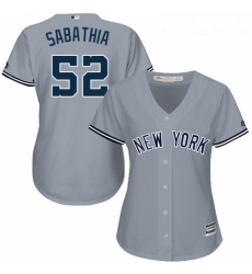 Womens Majestic New York Yankees 52 CC Sabathia Replica Grey Road MLB Jersey