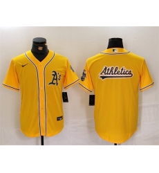 Men Oakland Athletics Yellow Team Big Logo Cool Base Stitched Baseball Jersey 1