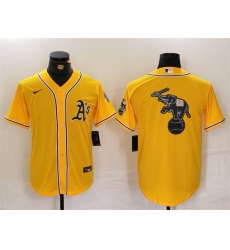 Men Oakland Athletics Yellow Team Big Logo Cool Base Stitched Baseball Jersey