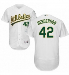 Mens Majestic Oakland Athletics 42 Dave Henderson White Home Flex Base Authentic Collection MLB Jersey