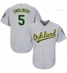 Mens Majestic Oakland Athletics 5 Jake Smolinski Replica Grey Road Cool Base MLB Jersey 