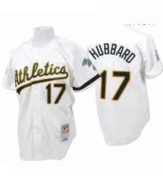 Mens Mitchell and Ness Oakland Athletics 17 Glenn Hubbard Authentic White Throwback MLB Jersey