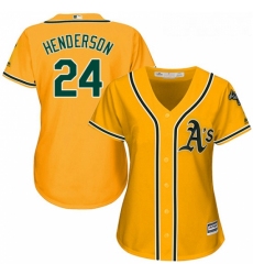 Womens Majestic Oakland Athletics 24 Rickey Henderson Replica Gold Alternate 2 Cool Base MLB Jersey