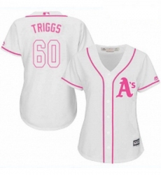 Womens Majestic Oakland Athletics 60 Andrew Triggs Replica White Fashion Cool Base MLB Jersey 