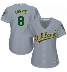 Womens Majestic Oakland Athletics 8 Jed Lowrie Replica Grey Road Cool Base MLB Jersey