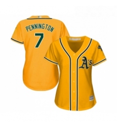 Womens Oakland Athletics 7 Cliff Pennington Replica Gold Alternate 2 Cool Base Baseball Jersey 