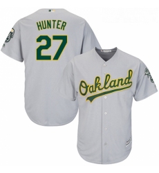 Youth Majestic Oakland Athletics 27 Catfish Hunter Authentic Grey Road Cool Base MLB Jersey