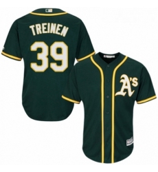 Youth Majestic Oakland Athletics 39 Blake Treinen Authentic Green Alternate 1 Cool Base MLB Jersey 