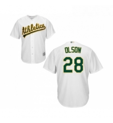 Youth Oakland Athletics 28 Matt Olson Replica White Home Cool Base Baseball Jersey 