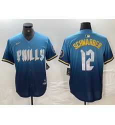 Men Philadelphia Phillies 12 Kyle Schwarber Blue 2024 City Connect Limited Stitched Jersey 5