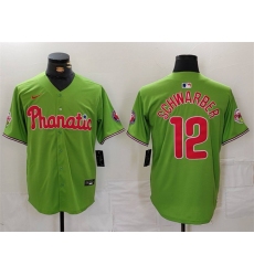 Men Philadelphia Phillies 12 Kyle Schwarber Green With Patch Stitched Jersey