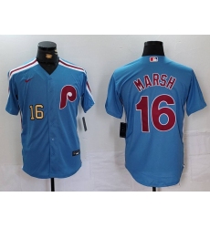 Men Philadelphia Phillies 16 Brandon Marsh Blue Cool Base Stitched Jersey 2