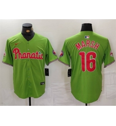 Men Philadelphia Phillies 16 Brandon Marsh Green With Patch Stitched Jersey