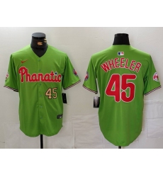 Men Philadelphia Phillies 45 Zack Wheeler Green With Patch Stitched Jersey 1