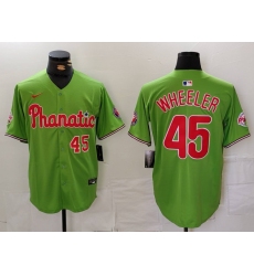 Men Philadelphia Phillies 45 Zack Wheeler Green With Patch Stitched Jersey 3