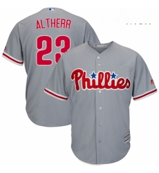 Mens Majestic Philadelphia Phillies 23 Aaron Altherr Replica Grey Road Cool Base MLB Jersey 