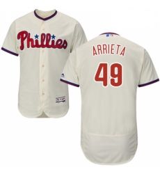 Mens Majestic Philadelphia Phillies 49 Jake Arrieta Cream Alternate Flex Base Authentic Collection MLB Jersey