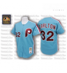 Mens Mitchell and Ness Philadelphia Phillies 32 Steve Carlton Replica Blue Throwback MLB Jersey