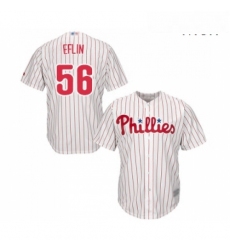 Mens Philadelphia Phillies 56 Zach Eflin Replica White Red Strip Home Cool Base Baseball Jersey 