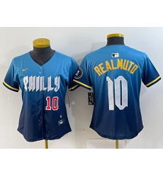 Women  Philadelphia Phillies 10 J T  Realmuto Blue 2024 City Connect Limited Stitched Baseball Jersey 8