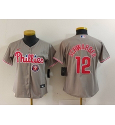 Women Philadelphia Phillies 12 Kyle Schwarber Grey Cool Base Stitched Baseball Jersey 2