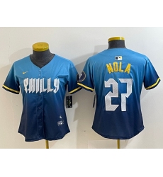 Women Philadelphia Phillies 27 Aaron Nola Blue 2024 City Connect Limited Stitched Baseball Jersey 4
