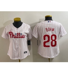 Women Philadelphia Phillies 28 Alec Bohm White 2022 World Series Cool Base Stitched jerseys