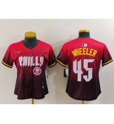 Women Philadelphia Phillies 45 Zack Wheeler Red 2024 City Connect Limited Stitched Baseball Jersey 3