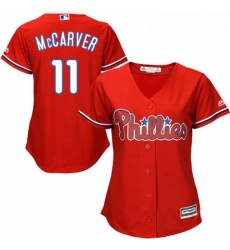 Womens Majestic Philadelphia Phillies 11 Tim McCarver Authentic Red Alternate Cool Base MLB Jersey