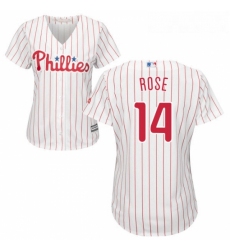 Womens Majestic Philadelphia Phillies 14 Pete Rose Replica WhiteRed Strip Home Cool Base MLB Jersey