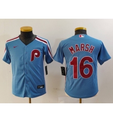 Youth Philadelphia Phillies 16 Brandon Marsh Blue Cool Base Stitched Baseball Jersey 2