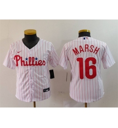 Youth Philadelphia Phillies 16 Brandon Marsh White Cool Base Stitched Baseball Jersey