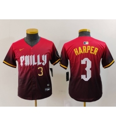 Youth Philadelphia Phillies 3 Bryce Harper Red 2024 City Connect Limited Stitched Baseball Jersey 7