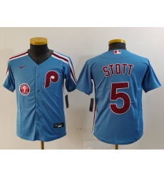 Youth Philadelphia Phillies 5 Bryson Stott Blue Cool Base Stitched Baseball Jersey 2